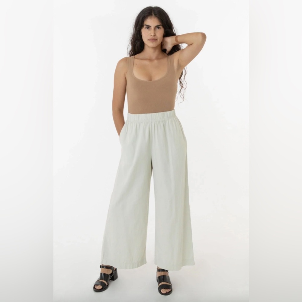 Los Angeles Apparel Cotton Twill Wide Leg Pants, M, White